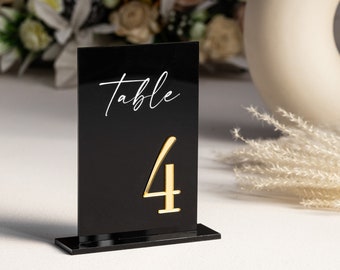 Black Acrylic Table Numbers for wedding with stands - Sage Green Table Numbers - wedding reception centerpieces