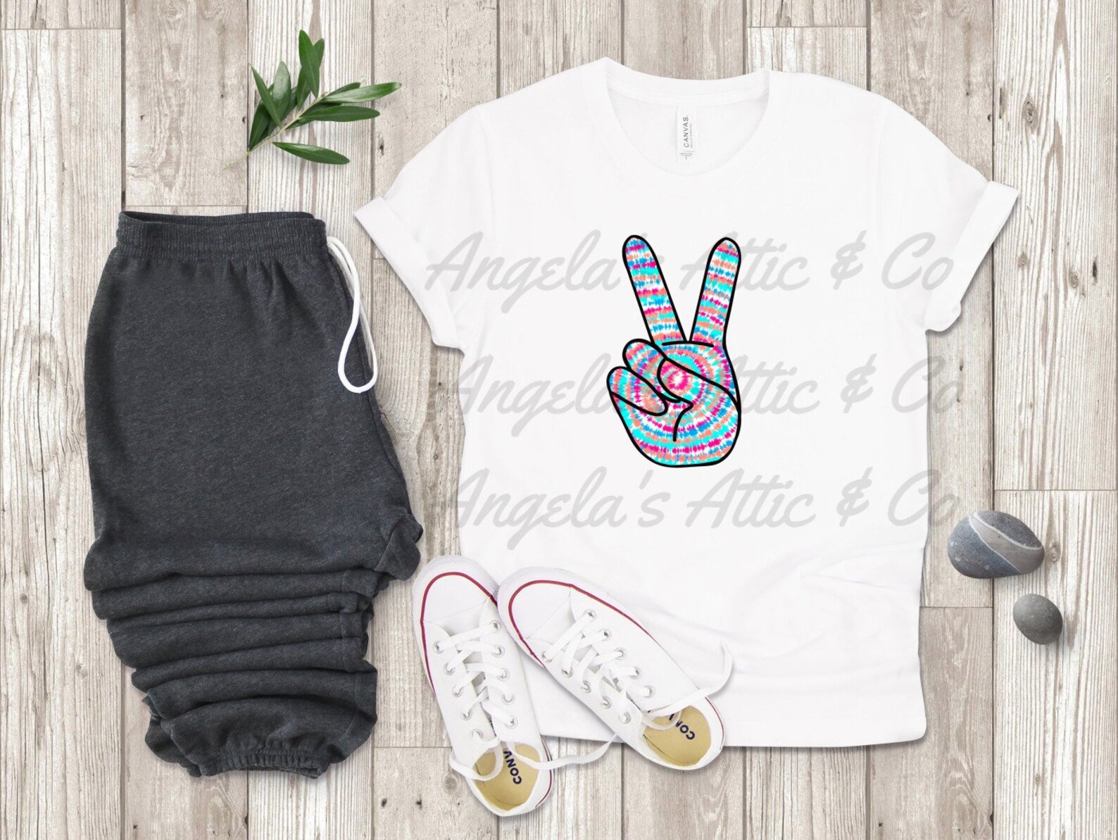 Umgee Peace Sign Patch Striped French Terry T-Shirt main image 1