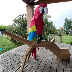 Guacamayo/Loro/pájaro 3D, papel 3D, plantilla digital, origami, artesanía en papel de baja poli, escultura en papel, archivo svg para silueta, archivos pdf.