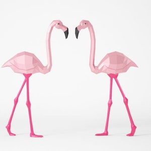 Flamingos, 3D papercraft, digital template, origami, low polygonal papercraft, bird papercraft model, pdf file