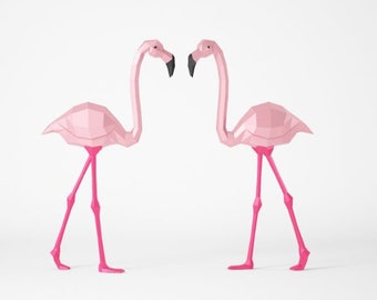 Flamingos, 3D papercraft, digital template, origami, low polygonal papercraft, bird papercraft model, pdf file