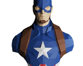 Captain America 3D, super héros, créations en papier 3D, modèle numérique, origami, créations en papier low poly, sculpture en papercraft, fichier pdf pour créations en papier