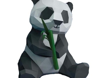 3D panda papercraft, digital template, low polygonal papercraft, animal papercraft, pdf template file to download.