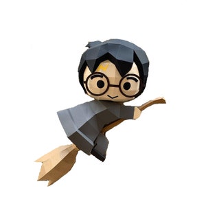 Créations 3D de sorcier Harry, créations de bricolage, créations en papier low poly, modèle pdf 3D sorcier, tenture murale sorcier 3D, modèle numérique pdf.