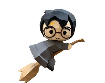 3D Harry wizard papercraft, DIY papercraft, low poly papercraft, sorcerer 3d pdf template, 3d wizard wall hanging, pdf digital template.