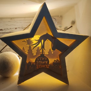 Svg de lanterne étoile de Noël 3D, boîte d'ombre, SVG pour projets Cricut, lampe étoile de Noël, modèle papercut à télécharger, png et pdf.