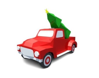 Christmas Truck, 3D paper sculpture, 3D Low polygonal papercraft, DIY Truck 3D paper model, 3D art, cricut, silhouette, pdf template