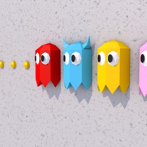 Pacman, papercraft 3D, papercraft jeu vidéo, Pacman 3D, origami, modèle numérique, origami, fichier pdf, papercraft polygonal bas