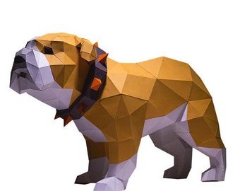 3D Bulldog papercraft, polygonal papercraft, 3D papercraft, polygonal paper sculpture bulldog, pdf, cricut, digital files