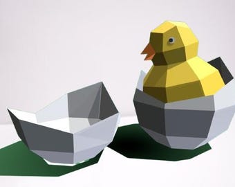 Manualidades en papel en 3D, manualidades en papel de polluelos al salir del cascarón, manualidades en papel de baja poli, esculturas de papel poligonales, archivos PDF, SVG de Cricut