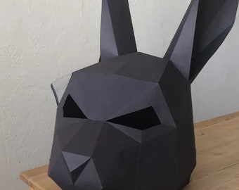 Rabbit paper craft mask, 3D rabbit mask, PDF, SVG, Silhouette Studio digital files, DIY Mask, Paper craft, Animal mask, Halloween mask