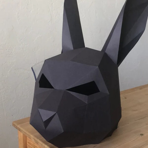 Rabbit papercraft mask, 3D rabbit mask, PDF, SVG, Silhouette Studio digital files, DIY Mask, Animal mask, Halloween mask