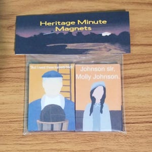 Canadian Heritage Minute Magnet set, nostalgic magnets, Heritage Commercial magnet set, childhood memories unlocked with this magnet set.