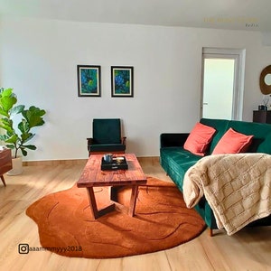 Rond roestvloerkleed terrein, handgemaakt wollen tapijt, gezellig woonkamertapijt, rond tapijt met textuur, modern accenttapijt, aangepast formaat beschikbaar