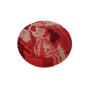 Round Red Wool Rug Handmade 10 Ft Modern | Melange Red Round Area Carpet Living Room Bedroom Large - The Rugs Story