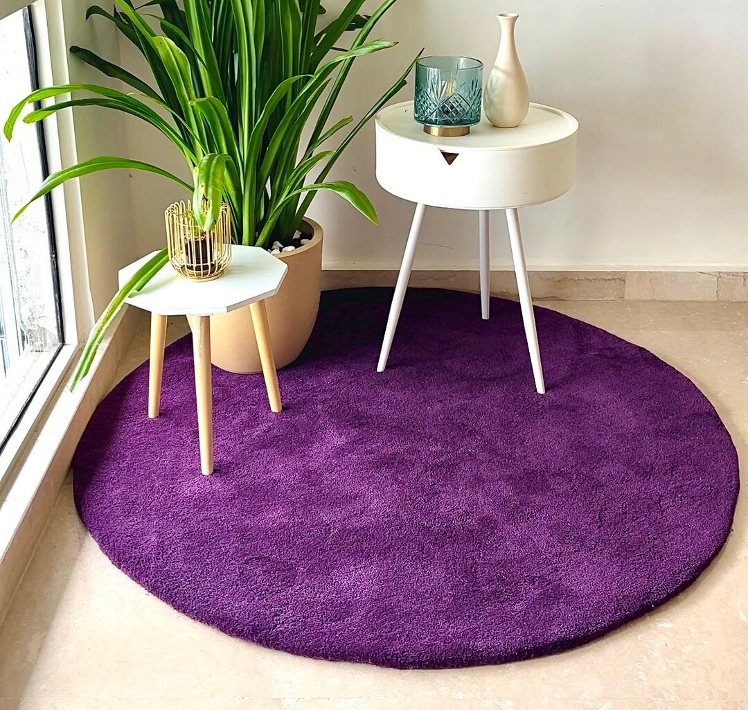 Round Solid Purple Rug , Hand Tufted Contemporary Viscose Rug, Modern ...