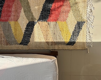 Handgemachter Mohra Jute Dhurrie I Indianer Teppich, Flachgewebe Dhurrie, Naturfreundlicher Jute Dhurrie - The Rugs Story