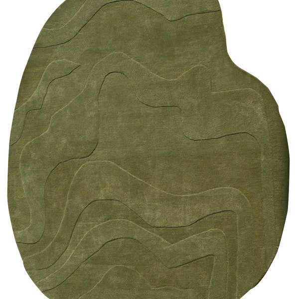 The Rugs Story - Terrain Green Handmade Wool Area Rug 5x7 Ft. Modern Irregular Rug Textured Hand tufted Carpet for Living Room Bedroom