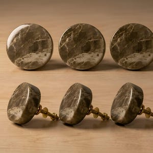 Set mit 6 Emperador-Stein-Schrankknöpfen, naturbraune Schubladengriffe aus Messing