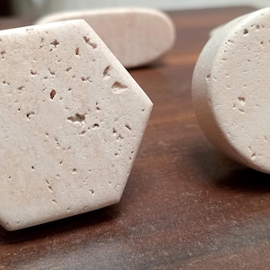 Travertine Cabinet Knob, Natural Stone Drawer Pull, Handmade Furniture Hardware, Rustic Decor