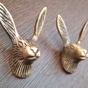 Antique Brass Rabbit Head Knob, Bunny Drawer Pull, Animal Cabinet Hardware, Rustic Woodland Decor