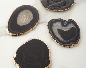Sous-bock en agate noire : sous-bock en pierre indienne plaquée or