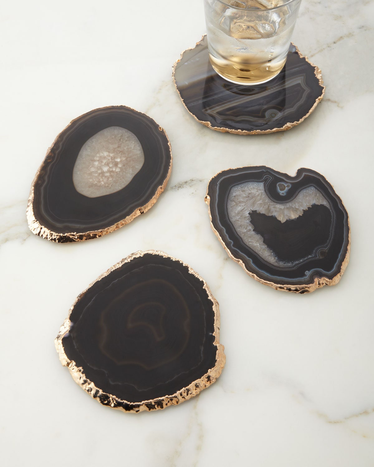 Black Agate Coaster With Silver Gold Electroplated.agate Slice