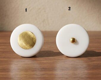 White Marble / Brass Cabinet Drawer Pull Decorative Wardrobe Cupboard Door Handle // stone knobs