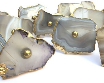 Grey/Cream Agate Cabinet Drawer Pull Decorative Wardrobe Cupboard Door Handle