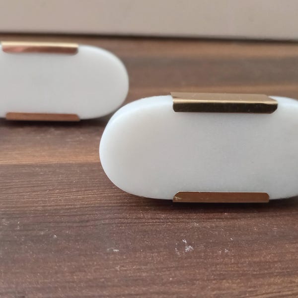 White Stone Brass Knob, Oval Cabinet Drawer Pull
