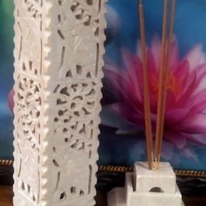 Soap stone incense holder / Ash catcher / Marble tower incense burner with elephant design