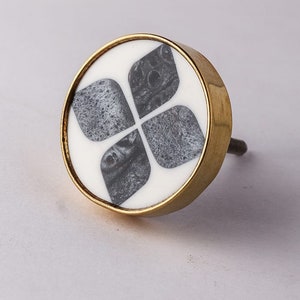 White Resin / Brass Cabinet Drawer Pull Decorative Wardrobe Cupboard Door Handle