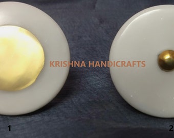 White Marble / Brass Cabinet Drawer Pull Decorative Wardrobe Cupboard Door Handle // stone knobs