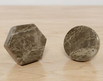 Brown Stone Cabinet Knobs – Round & Hexagon Drawer Pulls