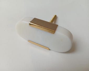 White Marble / Brass  Cabinet Drawer Pull Decorative Wardrobe Cupboard Door Handle // stone knobs