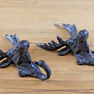 Animal Wall Hooks - Modern Wall Hooks - Rustic Elk Deer Moose Head Hooks Cast Iron Coat Hook