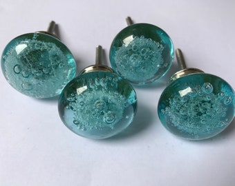 Glass Bubble Knobs for Home Kitchen Cabinet Hardware Cupboard Door Dresser Wardrobe and Drawer Pulls with Beautiful Design (Light Blue)