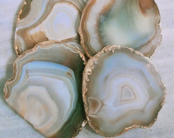 Yellow Agate Coaster: Gold Electroplated Slice, Table Decor