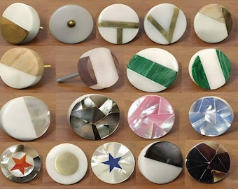 Stone /Marble door knobs //Cabinet pulls with Brass / Wood and Mother of pearl