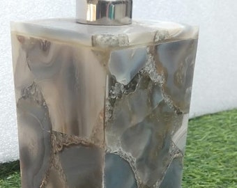 Grey Agate Soap Dispenser, Natural Stone Bathroom Decor