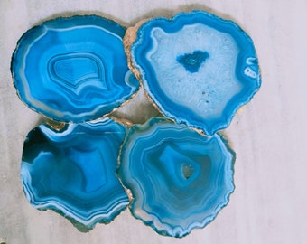 Light Blue Agate Coaster Silver/Gold Electroplated.Agate Slice.Quartz Coasters. Table Decor.Agate Coaster Set.Stone Coasters. Home Decor.