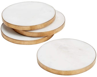 White Marble Coasters with Gold Rim, Set of 4