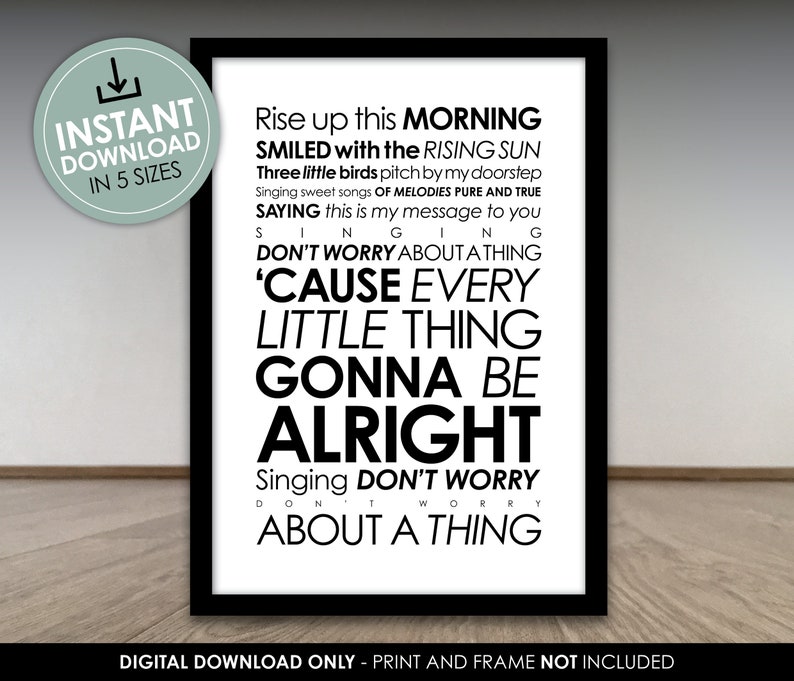 Three little birds lyrics bob instant download high res jpg file