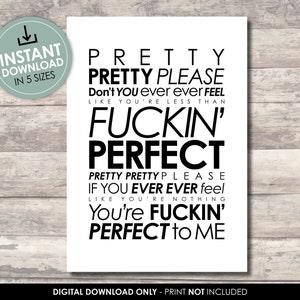 Fuckin’ Perfect Lyrics | INSTANT DOWNLOAD | High Res JPG file | Print at home, or professionally | Pink, P!nk | Cheeky, rude gift idea