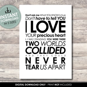 Never Tear Us Apart Lyrics | INSTANT DOWNLOAD | High Res jpg file | Print at home, or professionally | INXS, Paloma Faith | First dance