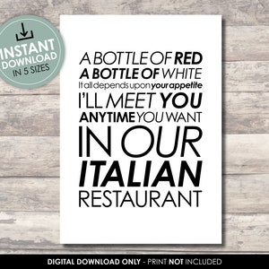 Scenes From An Italian Restaurant Lyrics | Billy Joel | INSTANT DOWNLOAD | High Res JPG | Print at home, or professionally | Red wine date