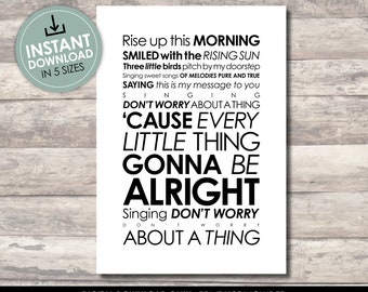 Stampa del testo della canzone Three Little Birds / Arte murale motivazionale (download digitale)