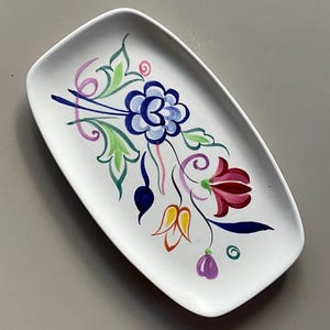 Vintage Poole Pottery Dish: Hand-Painted Floral Design 18cm x 10cm