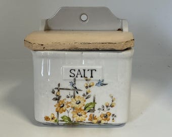 Vintage Ceramic Salt Box - Flowers & Blue Birds (Japan)