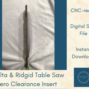 Puede incluir: Un inserto de madera de cero espacio libre para sierras de mesa Delta y Ridgid. El inserto est&aacute; listo para CNC y viene como un archivo SVG digital para descarga instant&aacute;nea.